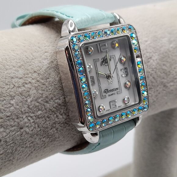 Kirks Folly Devotion Watch Aurora Borealis Crystal Accents Leather - Picture 10 of 12